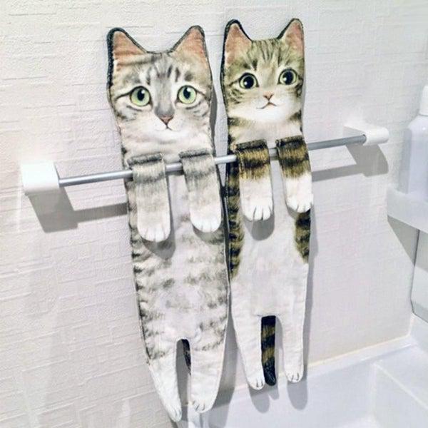 Realistic Hanging Cat Hand Towels