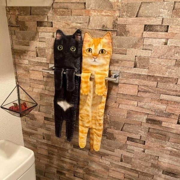 Realistic Hanging Cat Hand Towels