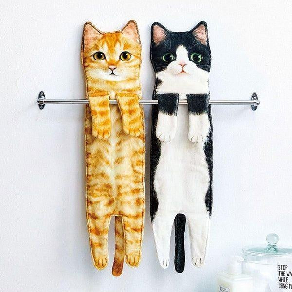 Realistic Hanging Cat Hand Towels