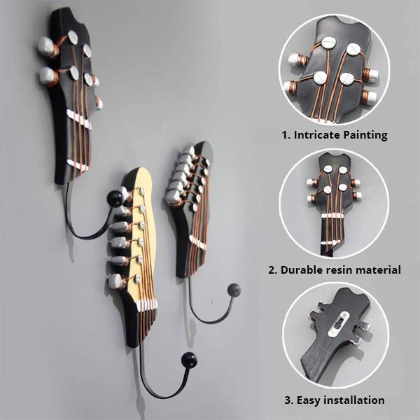 Retro Guitar Head Wall Hooks (Set of 3)