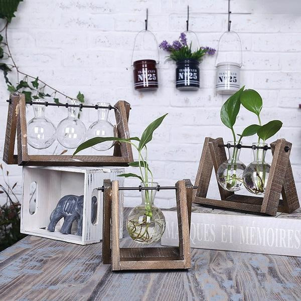 Wood Rustic Bulb Planter Terrarium