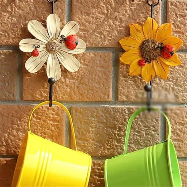 Rustic Flower and Ladybird Iron Hooks