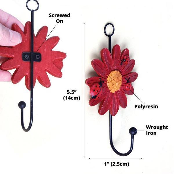 Rustic Flower and Ladybird Iron Hooks