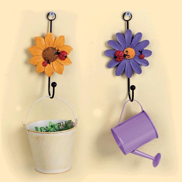 Rustic Flower and Ladybird Iron Hooks