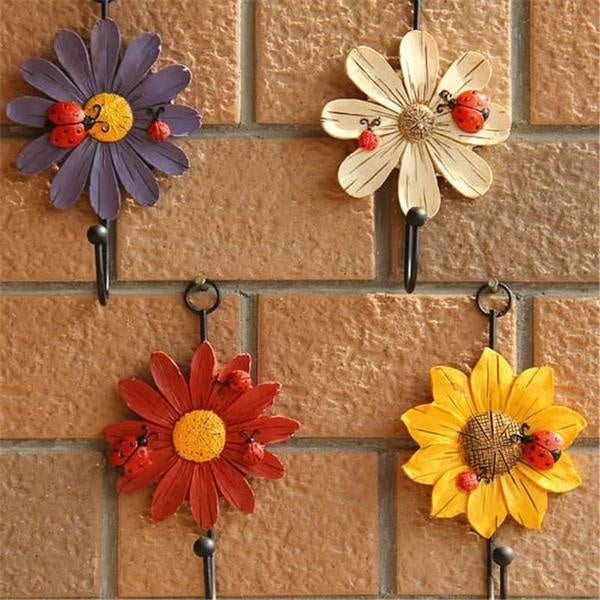 Rustic Flower and Ladybird Iron Hooks