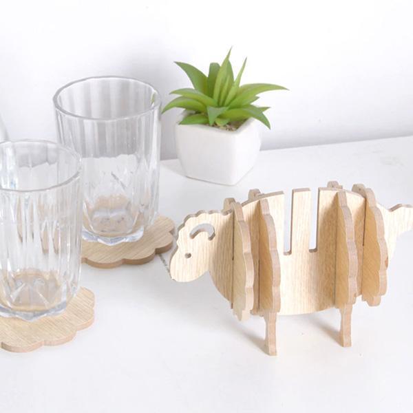 Rustic Sheep Wooden Coasters (Set of 6)