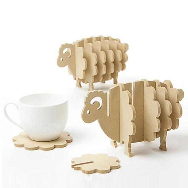 Rustic Sheep Wooden Coasters (Set of 6)