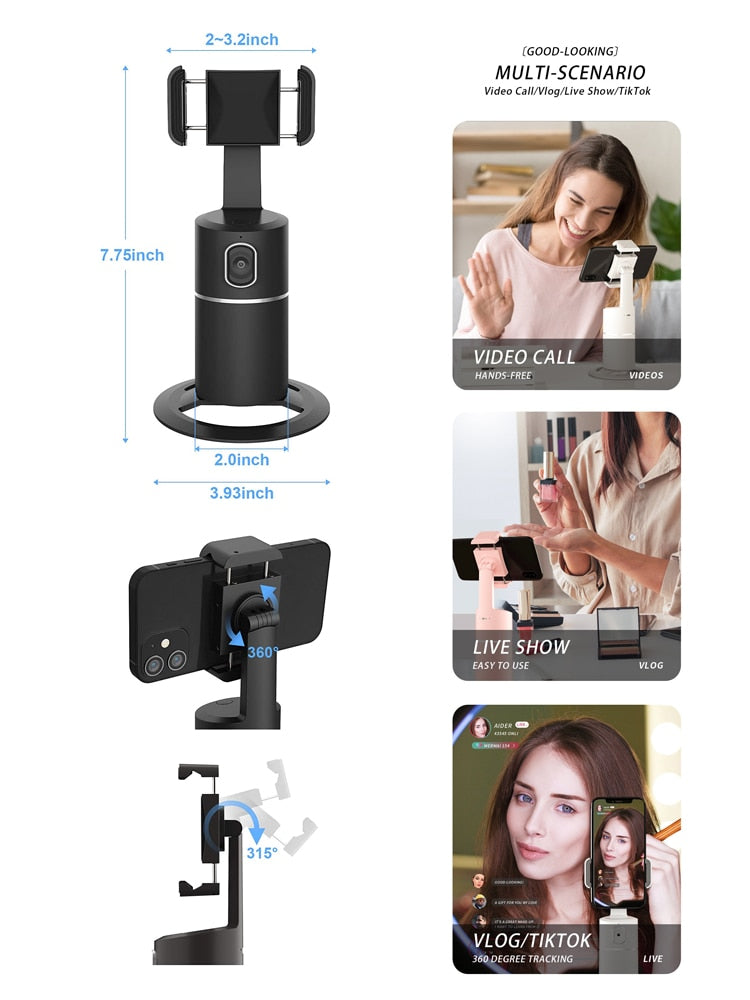 Auto Tracking Phone Holder 360° Rotation Motion Tracking Mount Selfie Tracking Tripod For Vlogging.
