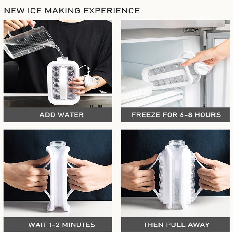 Portable Ice Ball Maker Ice Mold 2-in-1 Kettle Ice Cube Trays for Freezer