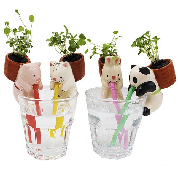 Self Watering Animal Straw Flowerpot Planter