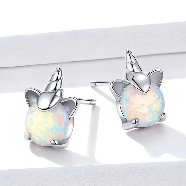 Sterling Silver Unicorn Opal Stud Earrings