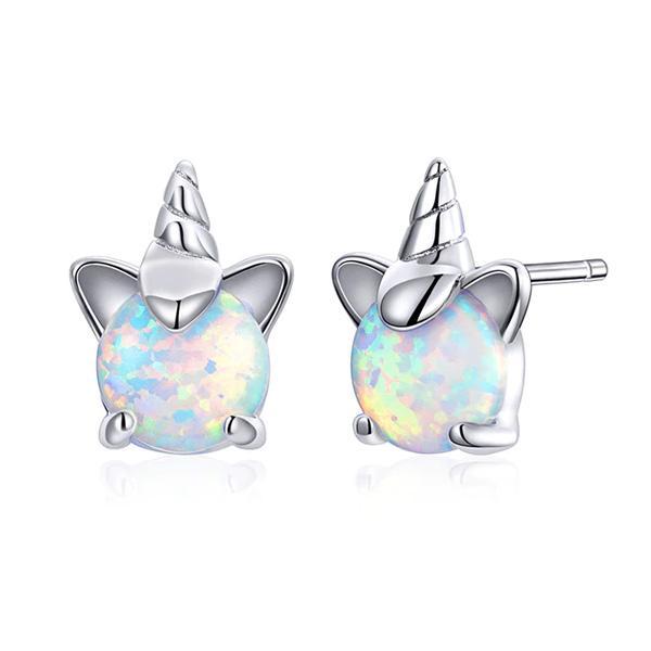 Sterling Silver Unicorn Opal Stud Earrings