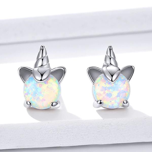 Sterling Silver Unicorn Opal Stud Earrings