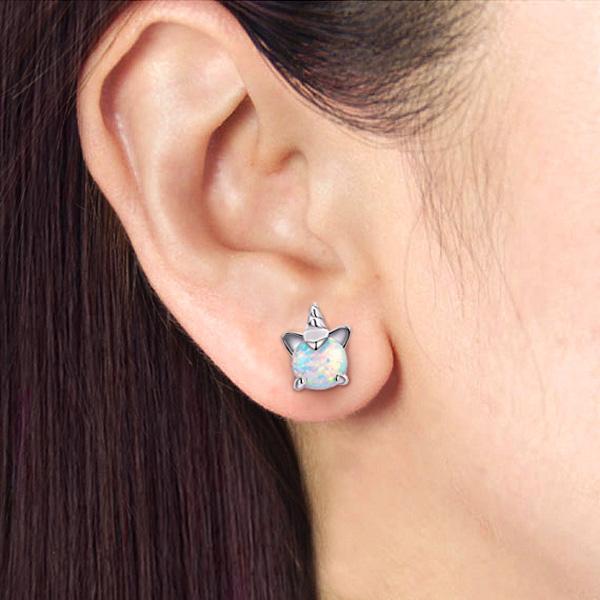 Sterling Silver Unicorn Opal Stud Earrings