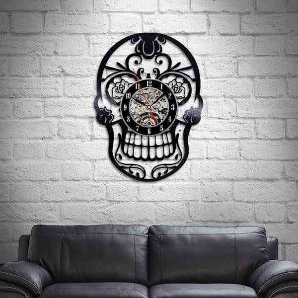 Sugar Skull Vinyl Clock