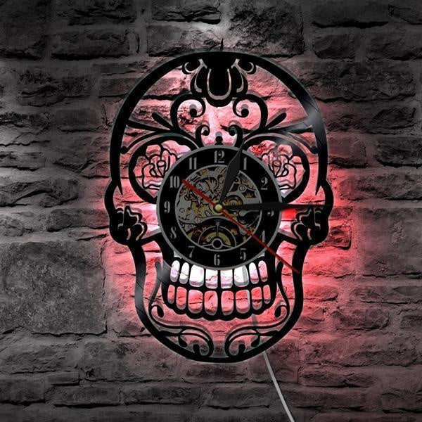 Sugar Skull Vinyl Clock