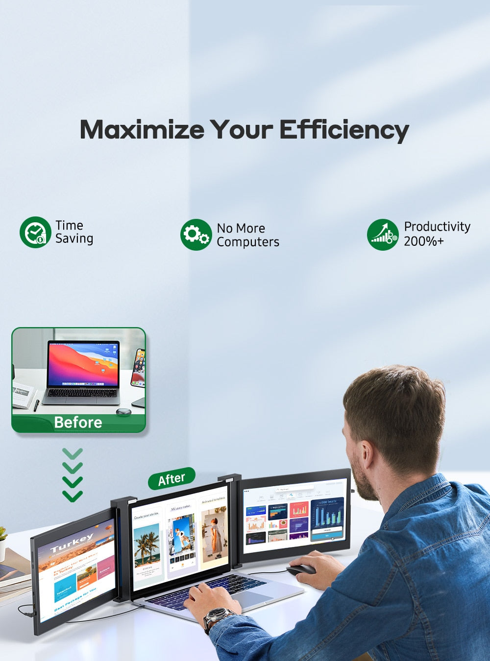 Triple Portable Monitor For Laptop Full HD IPS 1080P Display Extender Dual Screen For Laptops