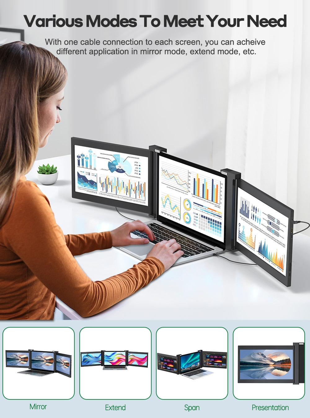 Triple Portable Monitor For Laptop Full HD IPS 1080P Display Extender Dual Screen For Laptops
