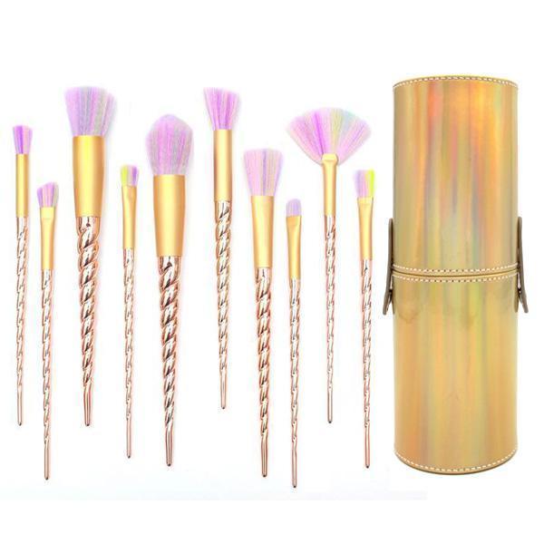 Unicorn Horn Makeup Brushes And Storage Box (Set of 10)