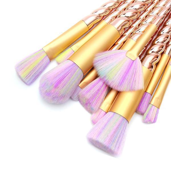 Unicorn Horn Makeup Brushes And Storage Box (Set of 10)