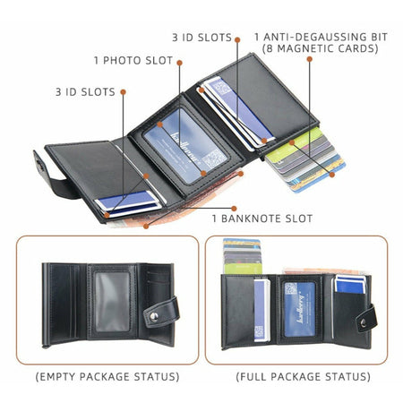 (Up to 15 cards) Automatic Leather Card Holder with buckle & RFID Protection PeekWise