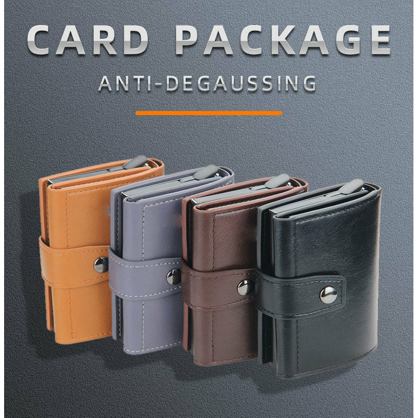 (Up to 15 cards) Automatic Leather Card Holder with buckle & RFID Protection PeekWise