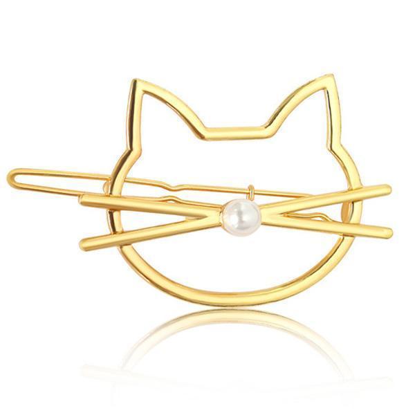 Whiskered Cat Pearl Hair Clip