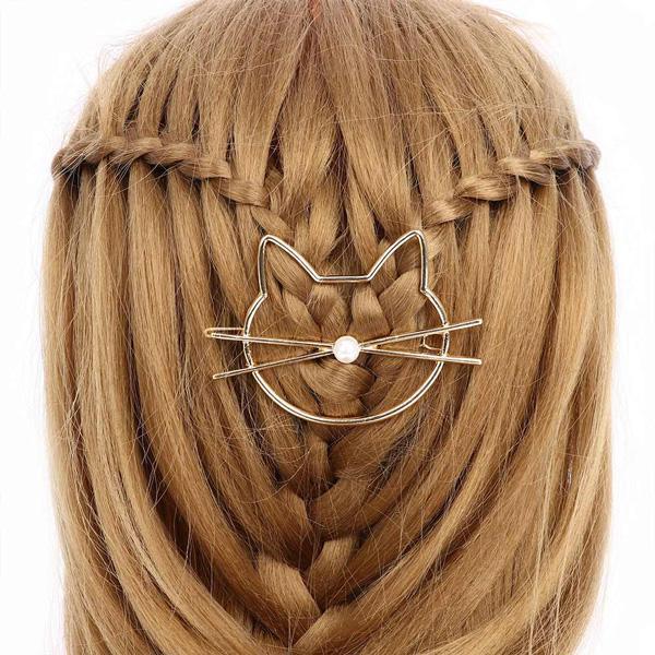 Whiskered Cat Pearl Hair Clip