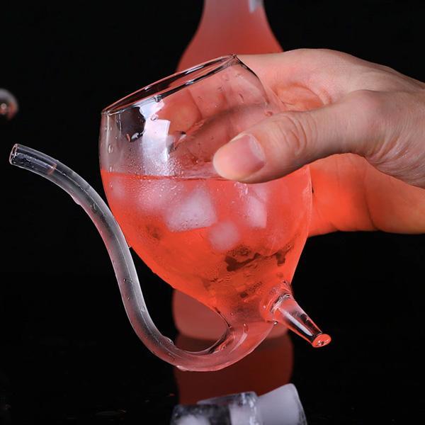 Wine Glass with Built-in Straw