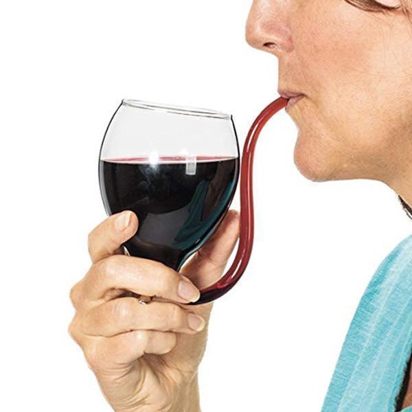 Wine Glass with Built-in Straw