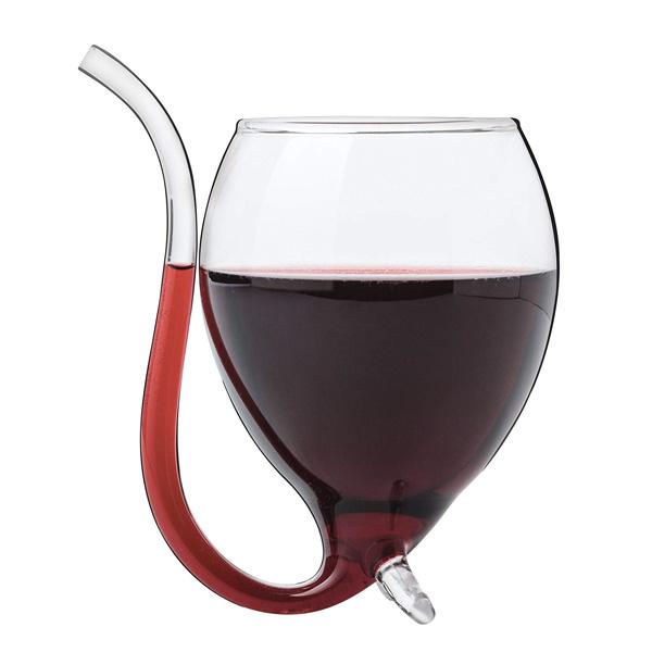 Wine Glass with Built-in Straw