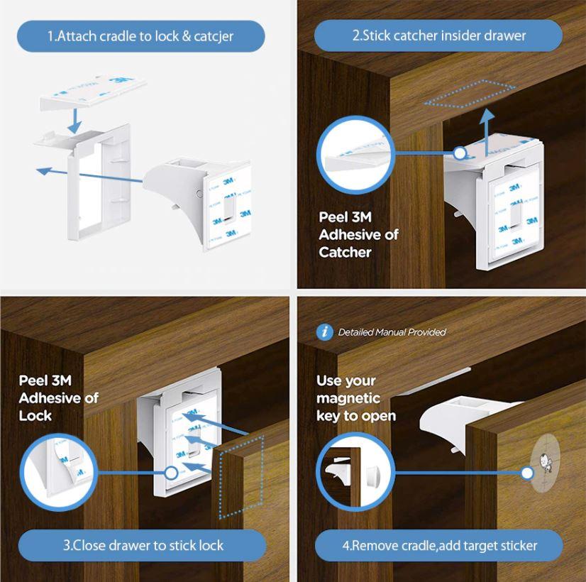 Adhesive Magnetic Cabinet Locks