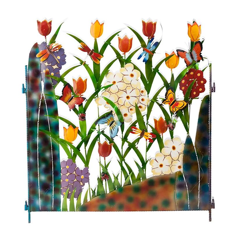 Colorful Metal Butterfly and Flower Garden Screen