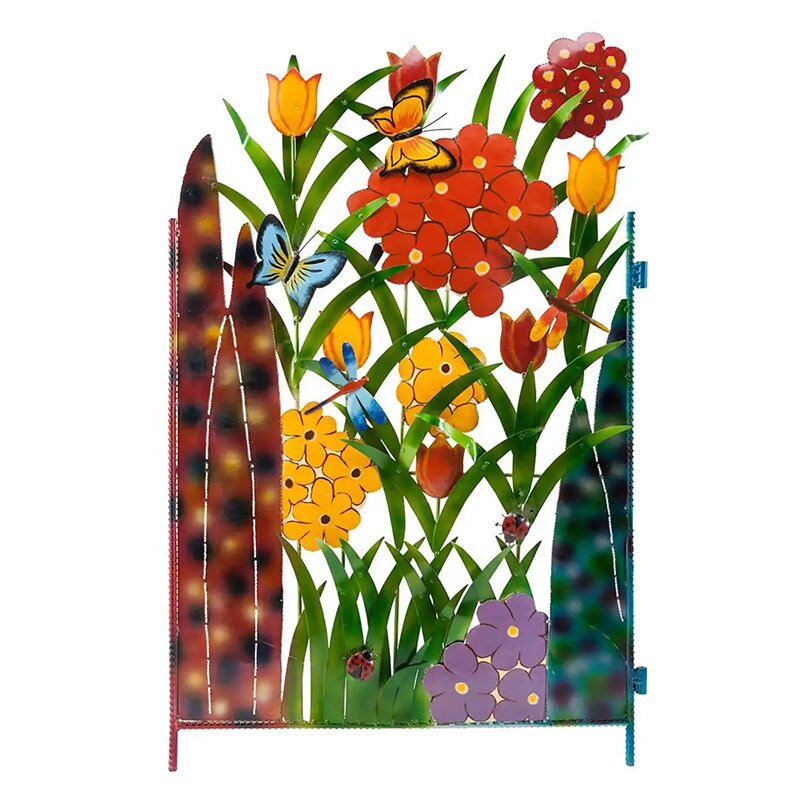 Colorful Metal Butterfly and Flower Garden Screen