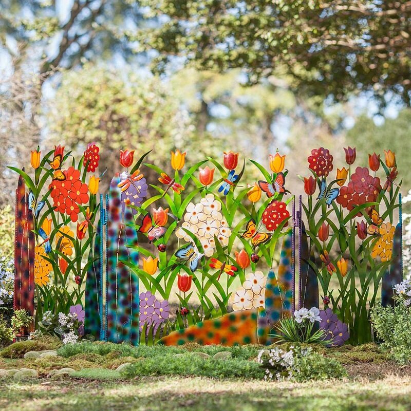 Colorful Metal Butterfly and Flower Garden Screen