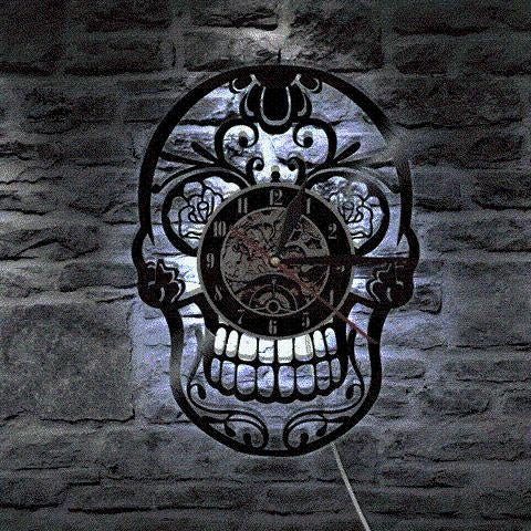 Sugar Skull Vinyl Clock