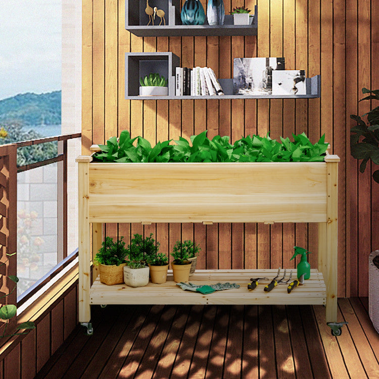 Wood Elevated Planter Bed with Wheels