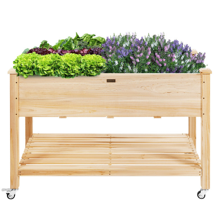 Wood Elevated Planter Bed with Wheels