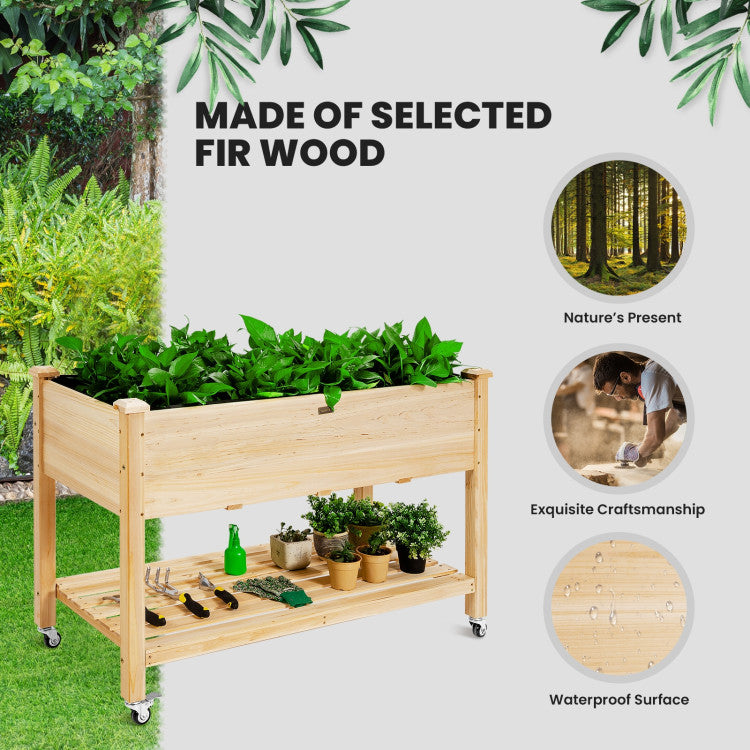 Wood Elevated Planter Bed with Wheels