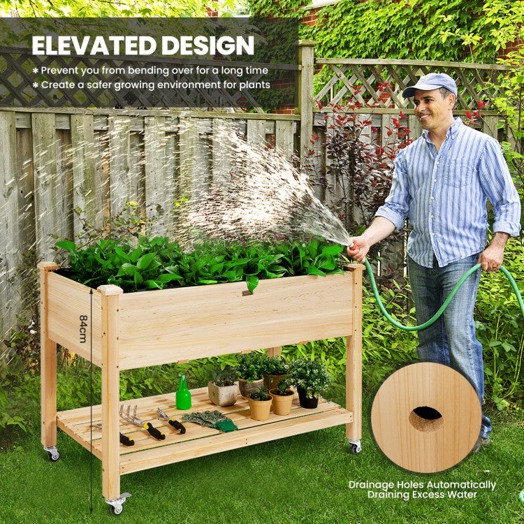Wood Elevated Planter Bed with Wheels
