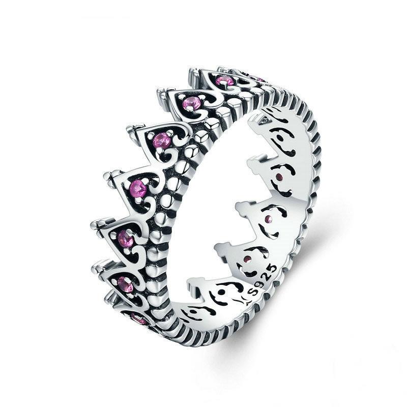 Sterling Silver Pink Crown Heart Ring