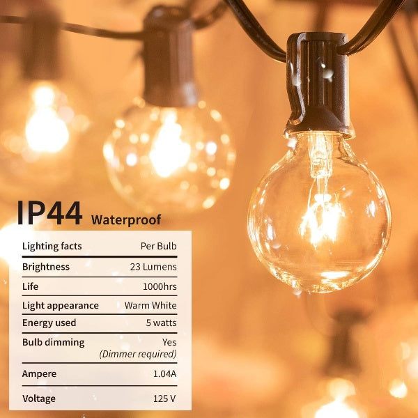 25FT Globe String Lights with Bulbs for Indoor/Outdoor Waterproof Connectable Hanging Lights for Backyard Porch Balcony Party Decor