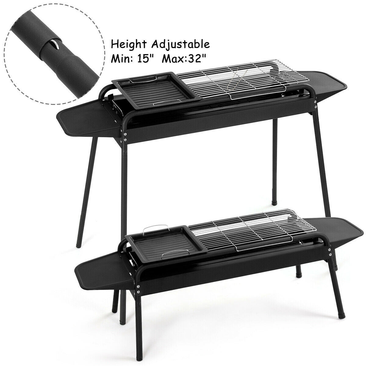 Height Adjustable Outdoor Barbecue Charcoal Grill Stove