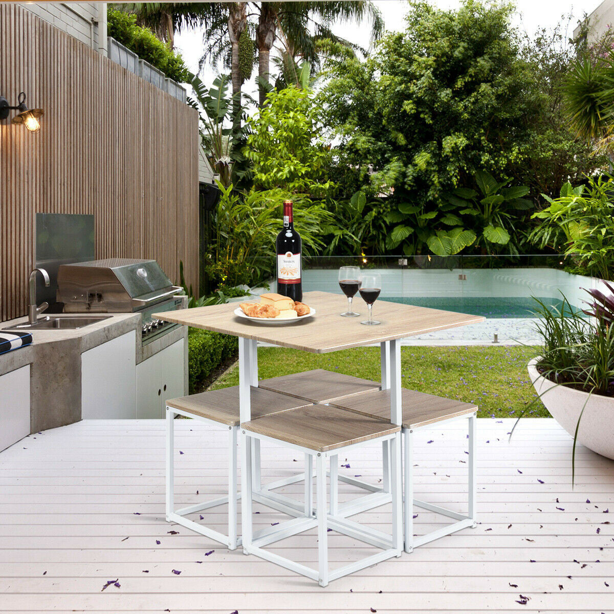 5 Pcs Dining Table And Chairs Set Compact Space Bar