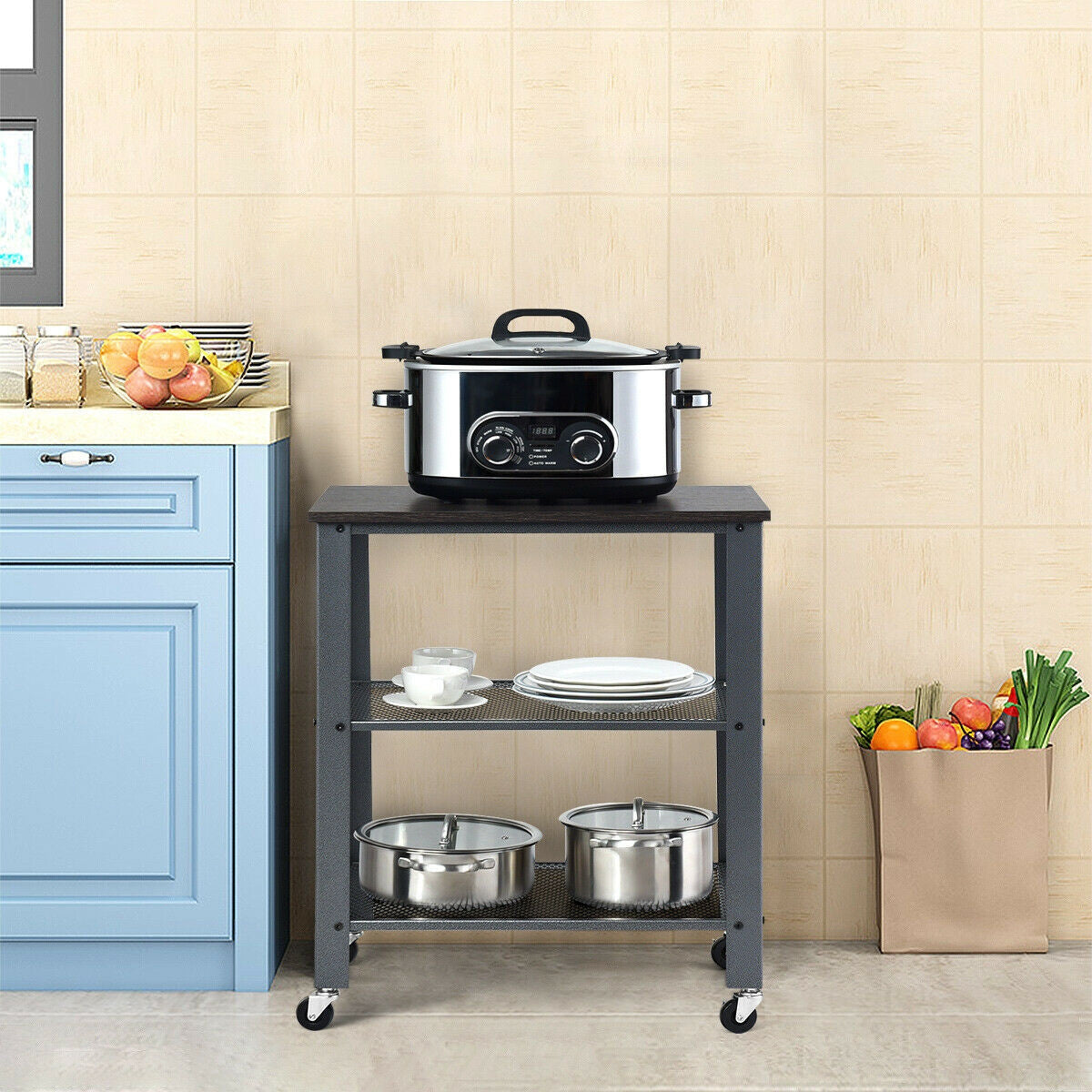 3-Tier Kitchen Utility Industrial Cart with Storage