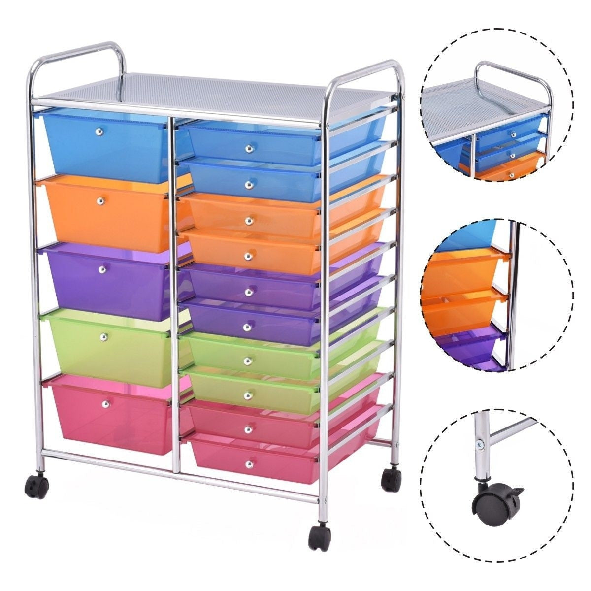 15-Drawer Utility Rolling Organizer Cart Multi-Use Storage