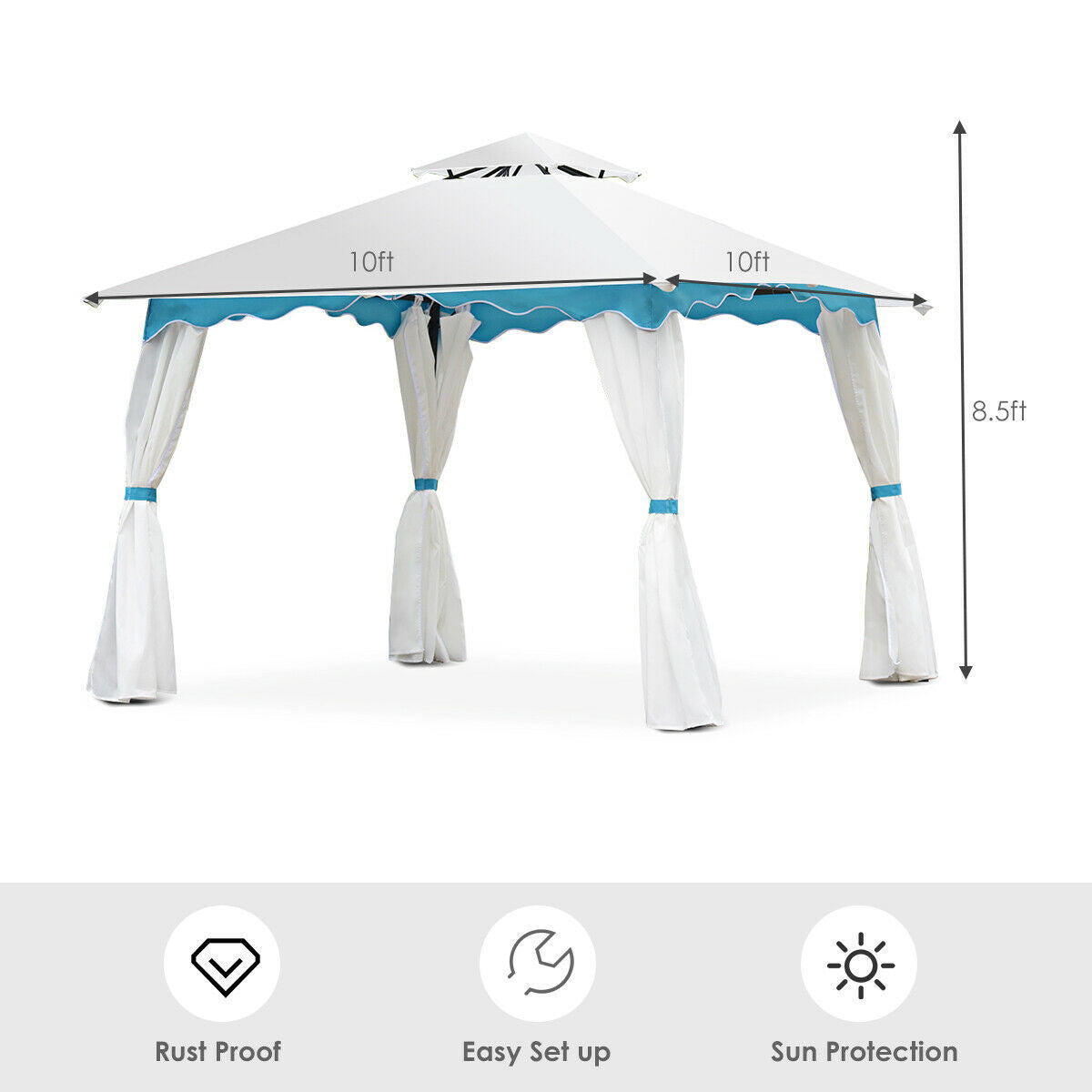 2-Tier 10' x 10' Patio Gazebo Canopy Tent w/ Side Walls