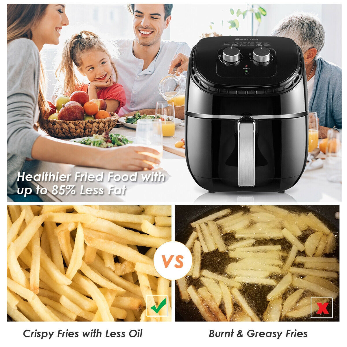 3.5 QT Electric 1300W Hot Air Fryer with Timer& Temperature Control