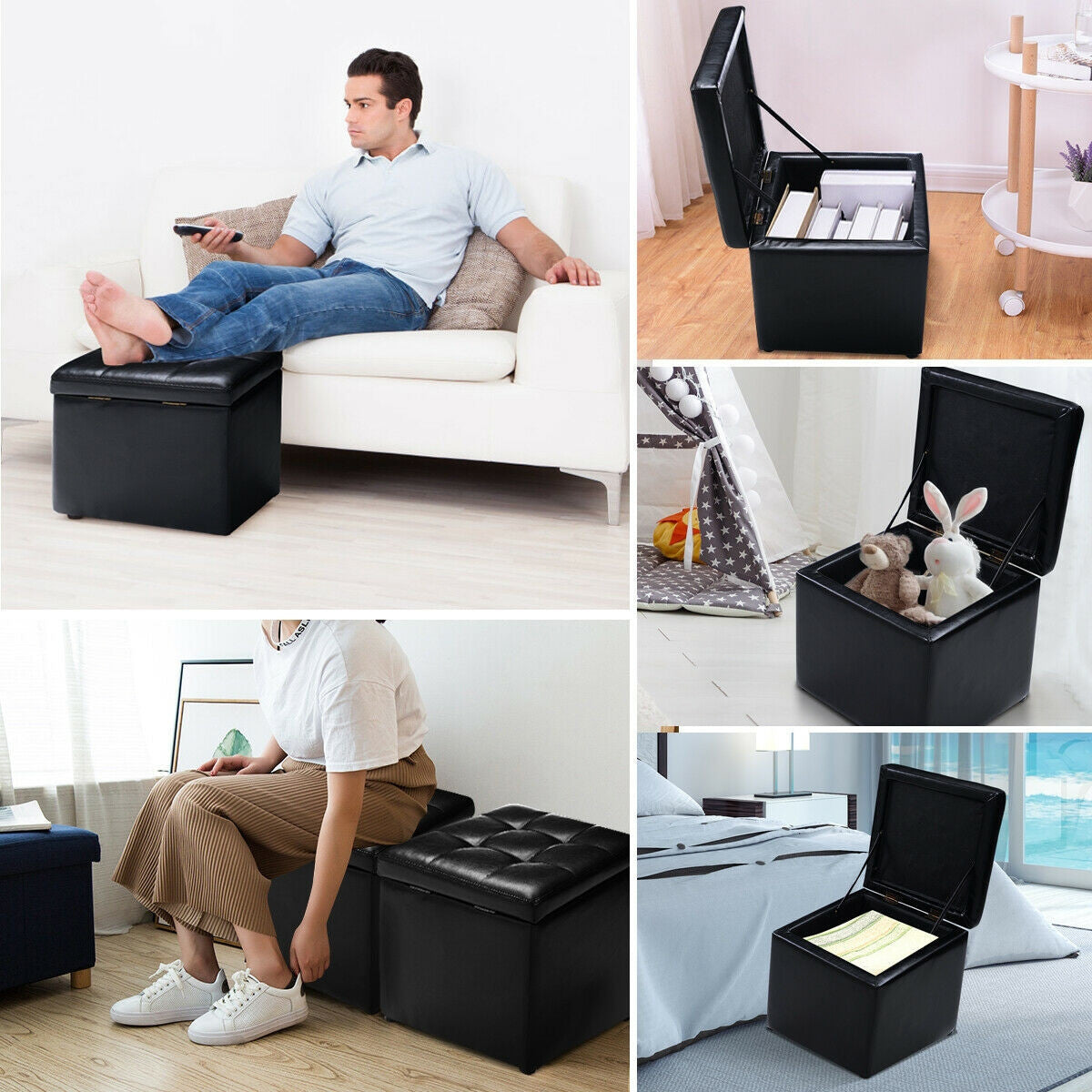 16" Ottoman Pouffe Storage Box Lounge Seat Footstools