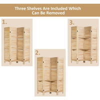 Thumbnail for 4 Panel Freestanding Folding Hinged Room Divider with 3 Display Shelves